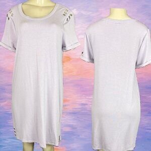 Cable & Gauge L Lilac Scoop Neck Rivet Trim Detail Short Sleeve T-Shirt Dress